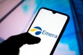 July 16, 2020, Brazil. In this photo illustration the Emera Incorporated logo seen displayed on a smartphone