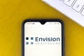 July 6, 2020, Brazil. In this photo illustration the Envision Healthcare logo seen displayed on a smartphone