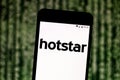 July 22, 2019, Brazil. In this photo illustration the Hotstar logo is displayed on a smartphone