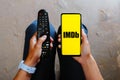 July 17, 2023, Brazil. In this photo illustration, the IMDb logo seen displayed on a smartphone