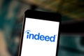 July 1, 2019, Brazil. In this photo illustration the Indeed.com logo is displayed on a smartphone