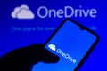 July 27, 2021, Brazil. In this photo illustration the Microsoft OneDrive logo seen displayed on a smartphone
