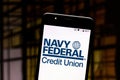 July 10, 2019, Brazil. In this photo illustration the Navy Federal Credit Union logo is displayed on a smartphone