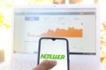 July 26, 2020, Brazil. In this photo illustration the Neteller logo seen displayed on a smartphone Royalty Free Stock Photo