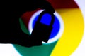 July 11, 2020, Brazil. In this photo illustration a padlock appears next to the Google Chrome logo. Online data protection/breach