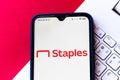 July 6, 2020, Brazil. In this photo illustration the Staples logo seen displayed on a smartphone Royalty Free Stock Photo