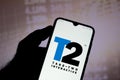 July 3, 2020, Brazil. In this photo illustration the Take-Two Interactive Software logo seen displayed on a smartphone