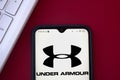 July 3, 2020, Brazil. In this photo illustration the Under Armour logo seen displayed on a smartphone Royalty Free Stock Photo