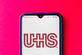 July 4, 2020, Brazil. In this photo illustration the Universal Health Services UHS logo seen displayed on a smartphone