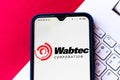 July 4, 2020, Brazil. In this photo illustration the Wabtec Corporation logo seen displayed on a smartphone