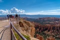 BRYCE, UTAH: Tourists and hikers enjoy the overlook scene at Bryce Canyon National Park