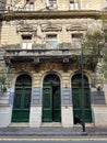 25 of July 2023- Buenos Aires, Argentina: A beautiful building with big green doors in the city center