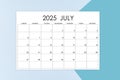 July calendar card for 2025 year on blue background Royalty Free Stock Photo