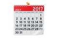 July 2017 calendar, 3D rendering Royalty Free Stock Photo