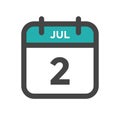 July 2 Calendar Day or Calender Date for Deadlines or Appointment Royalty Free Stock Photo