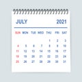 July 2021 Calendar Leaf. Calendar 2021 in flat style. Vector illustration. Royalty Free Stock Photo