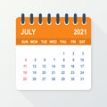 July 2021 Calendar Leaf. Calendar 2021 in flat style. Vector illustration. Royalty Free Stock Photo