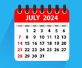 July 2024 Calendar Leaf. Calendar 2024 in flat style