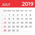 July 2019 Calendar Leaf - Vector Illustration Royalty Free Stock Photo