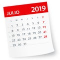 July 2019 Calendar Leaf - Vector Illustration. Spanish version Royalty Free Stock Photo