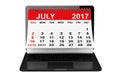 July 2017 calendar over laptop screen. 3d rendering Royalty Free Stock Photo