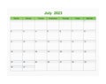 The July 2023 Calendar page for 2023 year isolated on white background, Save clipping path