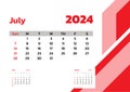 July 2024 Calendar. Week start on Sunday. Desk calendar 2024 design, simple and clean design, Wall calendar for print, digital