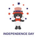 4 july cartoon cute black cat in hat with stars and text Royalty Free Stock Photo