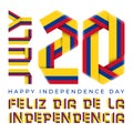 July 20, Colombia Independence Day congratulatory design with Colombian flag colors