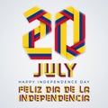 July 20, Colombia Independence Day congratulatory design with Colombian flag colors. Vector illustration