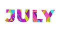 July Concept Retro Colorful Word Art Illustration