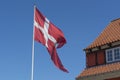 July 8, 2018 - Danish flag flying over the buildings of the Kastellet in Copenhagen, Denmark