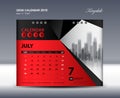 JULY Desk Calendar 2019 Template, Week starts Sunday, Stationery design, flyer design vector, printing media creative idea