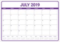 July 2019 desk calendar vector illustration