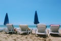 July, 2017 - Empty chaise lounges on Cleopatra Beach Alanya, Turkey