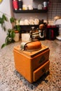 14 July 2023 Eskisehir Turkey. Old coffee grinder in kitchen close up view