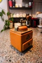 14 July 2023 Eskisehir Turkey. Old coffee grinder in kitchen close up view