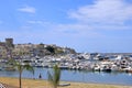 July 18 2021 - Forio, Ischia, Italy: landscape with sea, beach and harbor