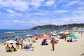 July 18 2021 - Forio, Ischia, Italy: landscape with sea, beach and harbor Royalty Free Stock Photo