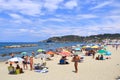 July 18 2021 - Forio, Ischia, Italy: landscape with sea, beach and harbor