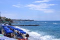 July 18 2021 - Forio, Ischia, Italy: landscape with sea, beach and harbor