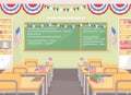 July fourth festive decor in classroom flat color vector illustration