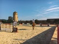 July 18, 2017 France city Cluny region Burgundy: Competitions in horse riding. A man on horseback rides