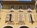 July 18, 2017 France city of Cluny, region of the Burgundy: Old narrow street of the central part of the city in hot, sunny summer