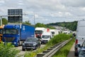 July 2021, Germany - Traffic Jam on German highway, rush hour , road repairs Royalty Free Stock Photo