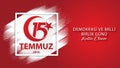 15 July, Happy Holidays Democracy Republic of Turkey celebration new logo banner, vector