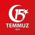 15 July, Happy Holidays Democracy Republic of Turkey celebration new logo banner, vector