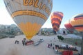 Hot air ballon landing after over Cappadocia, Turkey