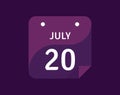 20 July, July 20 icon Single Day Calendar Vector illustration