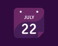 22 July, July 22 icon Single Day Calendar Vector illustration